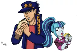 Size: 1280x862 | Tagged: safe, artist:mayorlight, derpibooru import, sonata dusk, equestria girls, rainbow rocks, crossover, fajita, food, jojo's bizarre adventure, jojo's bizarre adventure abridged, jotaro kujo, sonataco, stardust crusaders, taco