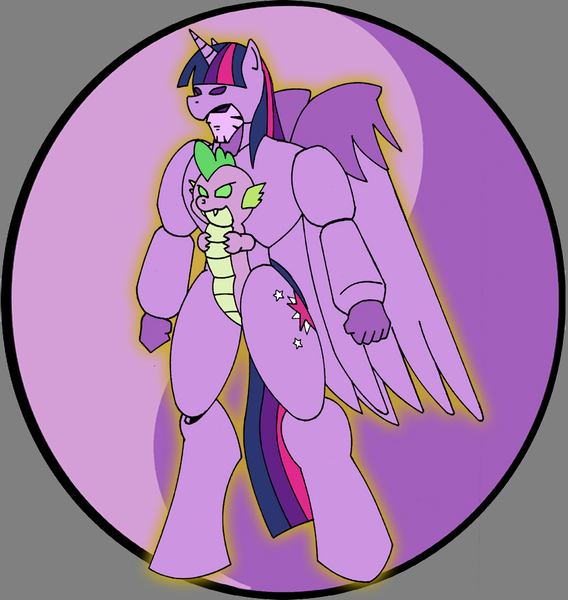 Size: 900x950 | Tagged: safe, artist:combatkaiser, derpibooru import, spike, twilight sparkle, twilight sparkle (alicorn), alicorn, pony, female, mare, mechanized