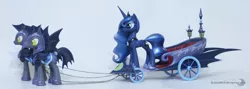 Size: 2559x910 | Tagged: safe, artist:groovebird, derpibooru import, echo (bat pony), nocturn, princess luna, bat pony, pony, chariot, craft, echo and nocturn, irl, luna's chariot, night guard, photo, royal guard, sculpture