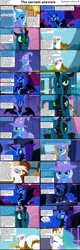 Size: 1282x4018 | Tagged: safe, derpibooru import, gilda, nightmare moon, princess celestia, queen chrysalis, trixie, alicorn, changeling, changeling queen, gryphon, pony, unicorn, comic:celestia's servant interview, caption, comic, cs captions, female, interview, mare