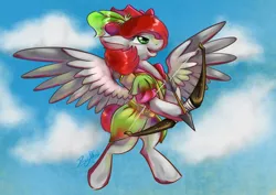 Size: 1754x1240 | Tagged: safe, artist:dawnallies, derpibooru import, oc, unofficial characters only, pegasus, pony, arrow, bow (weapon), bow and arrow, clothes, costume, robin hood, solo, weapon
