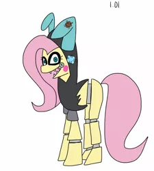 Size: 848x942 | Tagged: animatronic, bonnie, bunny ears, bunnyshy, clothes, costume, crossover, dangerous mission outfit, derpibooru import, female, five nights at aj's, five nights at aj's 2, five nights at freddy's, five nights at freddy's 2, fluttershy, goggles, hoodie, looking at you, robot, safe, simple background, solo, white background