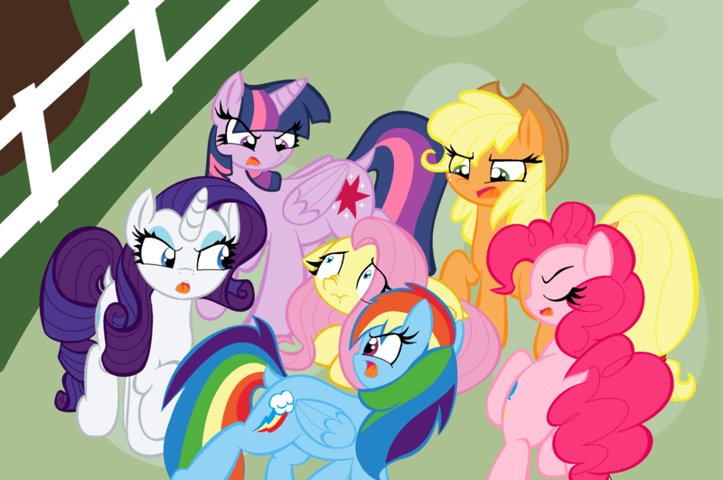 Size: 2884x1916 | Tagged: safe, artist:queentigrel, derpibooru import, applejack, fluttershy, pinkie pie, rainbow dash, rarity, twilight sparkle, twilight sparkle (alicorn), alicorn, pony, bats!, female, mane six, mare, scene interpretation