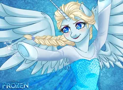 Size: 1390x1023 | Tagged: safe, artist:kikuri-tan, deleted from derpibooru, derpibooru import, ponified, alicorn, pony, elsa, frozen (movie)