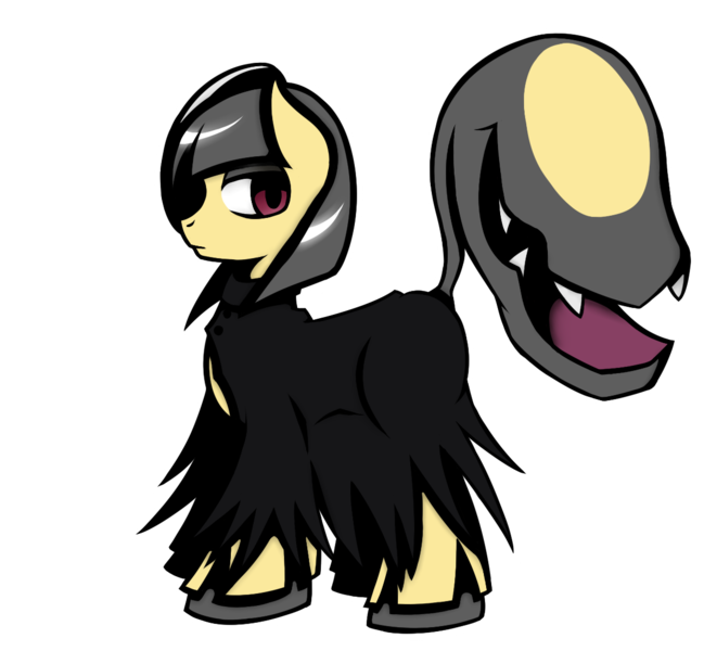 Size: 1189x1099 | Tagged: safe, artist:miikymod, derpibooru import, ponified, mawile, pony, clothes, crossover, mask, pokémon, robe, simple background, solo, transparent background