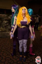 Size: 683x1024 | Tagged: safe, artist:kyuu-vixen-cosplay, artist:lochlan o'neil, artist:pyrotempertantrum, derpibooru import, adagio dazzle, aria blaze, sonata dusk, human, equestria girls, clothes, cosplay, costume, irl, irl human, photo, the dazzlings