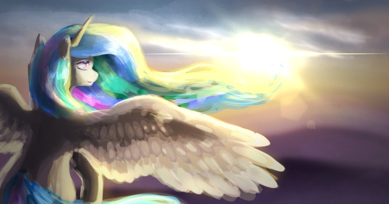 Size: 1445x758 | Tagged: artist:spaghettidolphin, dawn, derpibooru import, light, princess celestia, safe, solo, spread wings, sun, twilight (astronomy), wings