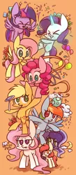 Size: 1000x2300 | Tagged: safe, artist:joycall6, derpibooru import, apple bloom, applejack, fluttershy, pinkie pie, princess celestia, princess luna, rainbow dash, rarity, twilight sparkle, twilight sparkle (alicorn), alicorn, pony, ><, eyes closed, female, mane six, mare