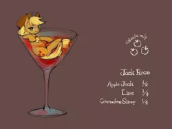 Size: 1000x750 | Tagged: safe, artist:wan, derpibooru import, applejack, earth pony, pony, alcohol, applejack (drink), appletini, cocktail, cup, cup of pony, female, mare, micro, recipe, solo