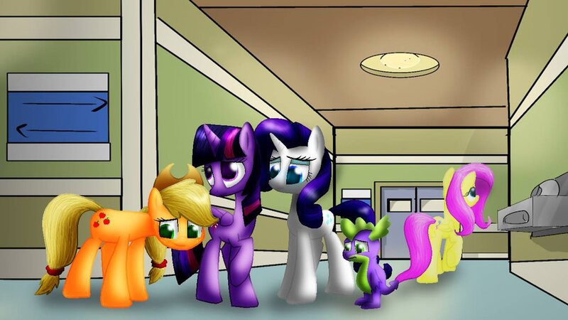 Size: 1024x576 | Tagged: safe, artist:lupiarts, derpibooru import, applejack, fluttershy, rarity, spike, twilight sparkle, twilight sparkle (alicorn), alicorn, pony, female, mare