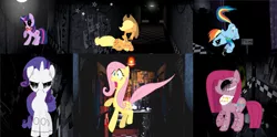 Size: 1024x509 | Tagged: angry, applefreddy, applejack, derpibooru import, five nights at aj's, five nights at freddy's, fluttershy, glowing eyes, looking at you, rainbow dash, rainbow foxy, rarity, safe, scared, security guard, twibon, twilight sparkle