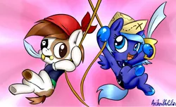 Size: 1498x910 | Tagged: armpits, artist:anibaruthecat, cartographer's cap, derpibooru import, female, filly, hat, lunapip, male, mouth hold, pipsqueak, pirate, princess luna, rope, safe, shipping, straight, sword, weapon, woona, younger