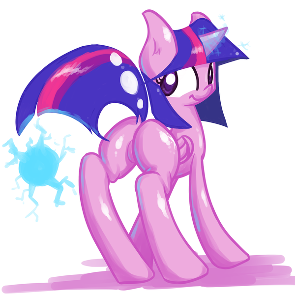 Size: 1250x1250 | Tagged: safe, artist:da-futaba, derpibooru import, twilight sparkle, twilight sparkle (alicorn), alicorn, pony, butt, cyan light, dock, featureless crotch, female, magic, mare, plot