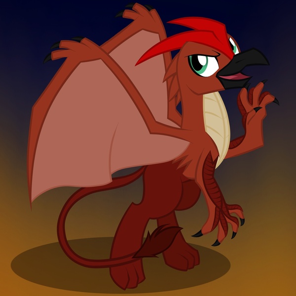 Size: 1800x1800 | Tagged: safe, artist:xain-russell, deleted from derpibooru, derpibooru import, gryphon, kaiju, fanfic:the bridge, fanfic art, godzilla (series), gradient background, griffonized, kaiju griffon, male, rearing, rodan, solo, species swap, spread wings, wings