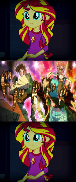 Size: 904x2160 | Tagged: safe, derpibooru import, edit, edited screencap, screencap, sunset shimmer, equestria girls, rainbow rocks, battle tendency, caesar zeppeli, comic, jojo's bizarre adventure, joseph joestar, screencap comic