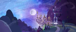 Size: 5120x2160 | Tagged: artist:minty root, background, canterlot, derpibooru import, dinky's destiny, mare in the moon, moon, night, no pony, safe, scenery, vector, wallpaper