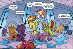 Size: 1317x887 | Tagged: safe, artist:jay fosgitt, derpibooru import, idw, loop de loop (character), rainbow dash, spitfire, pegasus, pony, friends forever, spoiler:comic, spoiler:comicff11, advertisement, crying, feels, foal, goggles, idw advertisement, nose in the air, ocular gushers, woobie