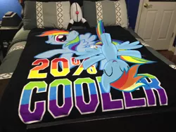 Size: 3264x2448 | Tagged: safe, artist:teentrunks4, artist:thegreenmachine987, derpibooru import, rainbow dash, pony, 20% cooler, bed, blanket, dashieception, door, eyes closed, irl, photo, plushie, ponies in real life, portal (valve), solo, stock vector, turret, vector