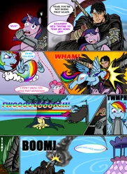 Size: 900x1238 | Tagged: artist:razmere, berserk, comic:warhorse, crossover, derpibooru import, fluttershy, guts (berserk), human, pinkie pie, rainball, rainbow dash, safe, spin dash, twilight sparkle