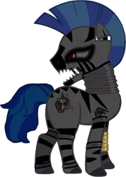 Size: 1368x1919 | Tagged: animatronic, artist:elderdragon118, damaged, derpibooru import, five nights at freddy's, oc, oc:loyal, red eyes, robot, safe, simple background, solo, unofficial characters only, white background, wires, zebra