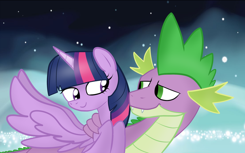 Size: 2511x1576 | Tagged: safe, artist:mishti14, derpibooru import, spike, twilight sparkle, twilight sparkle (alicorn), alicorn, pony, female, male, mare, shipping, straight, twispike