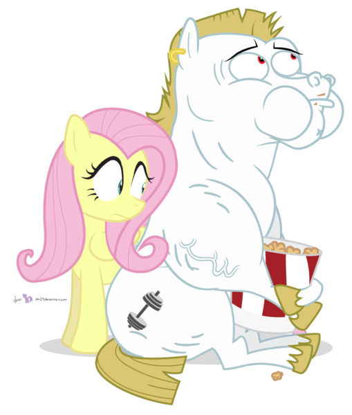 Size: 840x990 | Tagged: apple fritter (food), artist:dm29, bulk biceps, chubby cheeks, derpibooru import, duo, fluttershy, food, popcorn, safe, secret shame, simple background, transparent background