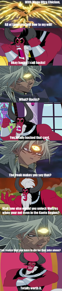 Size: 576x2688 | Tagged: derpibooru import, everyone steals tirek's meme, exploitable meme, hacked, hacks, kanto, lord tirek, marik ishtar, mega ultra chicken, melvin ishtar, meme, moltres, pokémon, safe, the winged dragon of ra, this will end in death, tirek is doomed, tirek vs everyone meme, worth it, yami marik, yugioh!, yugioh abridged