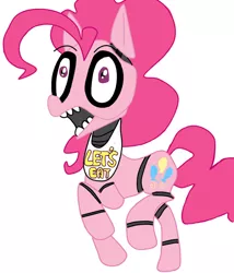 Size: 827x965 | Tagged: animatronic, chica pie, derpibooru import, five nights at aj's, five nights at aj's 2, five nights at freddy's, five nights at freddy's 2, hopping, jumping, pinkie pie, robot, safe, sharp teeth, solo, teeth