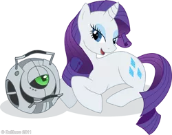 Size: 900x704 | Tagged: adventure core, adventurity, artist:delthero, crack shipping, crossover, crossover shipping, derpibooru import, personality core, portal 2, portal (valve), rarity, safe, shipping, simple background, solo, transparent background, vector