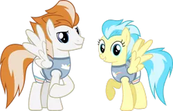Size: 1600x1027 | Tagged: safe, artist:chainchomp2, derpibooru import, fire streak, misty fly, pegasus, pony, equestria games (episode), clothes, duo, equestria games, female, image, looking at you, male, mare, png, simple background, stallion, transparent background, vector, wonderbolts