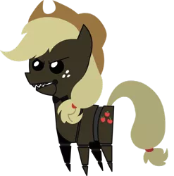 Size: 889x899 | Tagged: safe, derpibooru import, applejack, pony, robot, five nights at aj's, adoracreepy, animatronic, applefreddy, chibi, creepy, cute, five nights at freddy's, glare, open mouth, pointy ponies, simple background, solo, this will end in tears, transparent background, vector