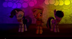 Size: 633x346 | Tagged: safe, derpibooru import, applejack, rarity, twilight sparkle, twilight sparkle (alicorn), alicorn, pony, five nights at aj's, animatronic, applefreddy, creepy, female, five nights at freddy's, looking at you, mare, music video, robots, singing, song