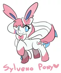 Size: 700x840 | Tagged: safe, artist:freedomthai, derpibooru import, ponified, pony, sylveon, cute, looking at you, misspelling, pokémon, raised hoof, smiling, solo