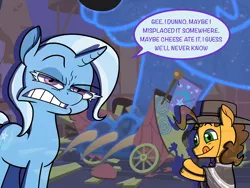 Size: 1280x960 | Tagged: safe, artist:grandpalove, derpibooru import, cheese sandwich, trixie, bear, pony, unicorn, ursa, ursa minor, ask trixie and cheese, female, mare, shadow puppets, trixie's wagon, tumblr, wagon