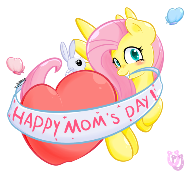 Size: 1180x1087 | Tagged: angel bunny, artist:shadowhulk, derpibooru import, fluttershy, heart, mother's day, old banner, positive ponies, safe