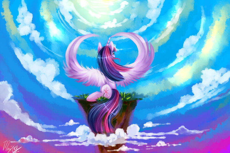 Size: 1500x1000 | Tagged: safe, artist:moeru789, derpibooru import, twilight sparkle, twilight sparkle (alicorn), alicorn, pony, female, floating island, mare, solo