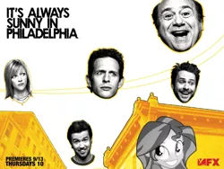 Size: 1024x768 | Tagged: safe, derpibooru import, sunset shimmer, equestria girls, charlie day, danny devito, glenn howerton, it's always sunny in philadelphia, kaitlin olson, rob mcelhenney