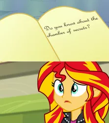 Size: 909x1024 | Tagged: safe, derpibooru import, sunset shimmer, equestria girls, book, chamber of secrets, exploitable meme, harry potter, journey book, meme, solo, sunset shimmer's book