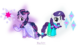 Size: 1178x679 | Tagged: alternate hairstyle, artist:meganlovesangrybirds, clothes, derpibooru import, dress, elsa, eyeshadow, frozen (movie), makeup, rarity, safe, simple background, transparent background, twilight sparkle