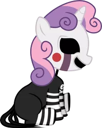 Size: 4303x5395 | Tagged: absurd resolution, artist:overdriv3n, clothes, costume, derpibooru import, five nights at aj's, five nights at aj's 2, five nights at freddy's, marionette, safe, sweetie belle, the puppet