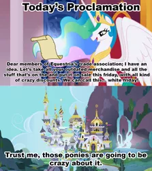 Size: 1021x1143 | Tagged: black friday, celestia's proclamation, derpibooru import, exploitable meme, meme, princess celestia, safe