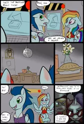 Size: 781x1156 | Tagged: safe, artist:metal-kitty, derpibooru import, owlowiscious, rainbow dash, soarin', comic:expiration date, comic, crossover, derpy soldier, expiration date, female, food, male, mr soarin', old cutie mark, pie, rainbow scout, rarispy, shipping, soarindash, straight, team fortress 2, that pony sure does love pies