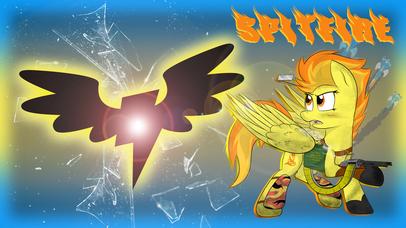 Size: 3200x1800 | Tagged: ammobox, artist:dangercloseart, artist:quinlinn, camouflage, cut, derpibooru import, fleetfoot, gun, logo, safe, soarin', spitfire, wallpaper, weapon, wonderbolts