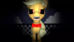 Size: 1024x576 | Tagged: animatronic, applefreddy, applejack, creepy, derpibooru import, five nights at aj's, five nights at freddy's, looking at you, robot, safe, sharp teeth, solo, teeth