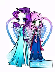 Size: 600x800 | Tagged: anna, artist:fa11enha1o, derpibooru import, elsa, frozen (movie), horn, horned humanization, human, humanized, princess anna belle, queen elsarity, rarity, safe, sweetie belle