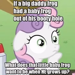 Size: 500x500 | Tagged: birth, caption, derpibooru import, dragon ball z, edit, exploitable meme, image macro, implied dingaling man, meme, obligatory pony, philosophy, piccolo (dbz), piccolo's epiphany, pondering, solo, sudden clarity sweetie belle, suggestive, sweetie belle, text, text edit, weeklytubeshow