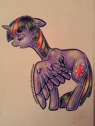 Size: 530x700 | Tagged: safe, artist:vampireselene13, derpibooru import, twilight sparkle, twilight sparkle (alicorn), alicorn, pony, female, floppy ears, mare, sad, solo, traditional art