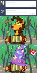 Size: 1280x2456 | Tagged: accordion, artist:grandpalove, ask trixie and cheese, cheese sandwich, clothes, comic, derpibooru import, hat, magic, musical instrument, safe, telekinesis, trixie's hat, tumblr