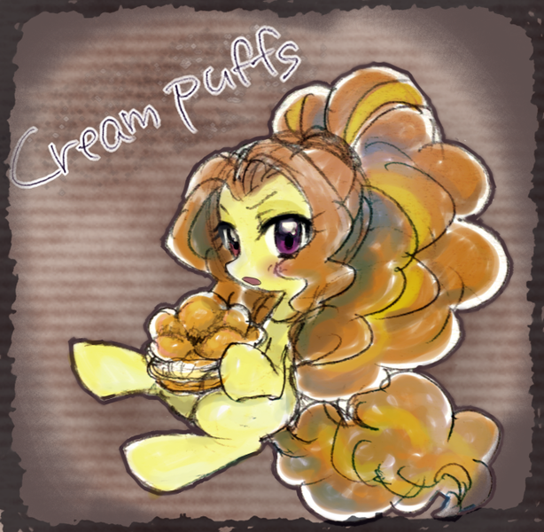 Size: 696x680 | Tagged: safe, artist:maron0807, derpibooru import, adagio dazzle, ponified, pony, equestria girls, rainbow rocks, cream puff (food), equestria girls ponified, food, solo