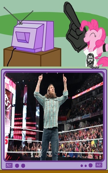 Size: 564x897 | Tagged: daniel bryan, derpibooru import, exploitable meme, foam finger, meme, obligatory pony, pinkie pie, safe, tv meme, wwe, yes!